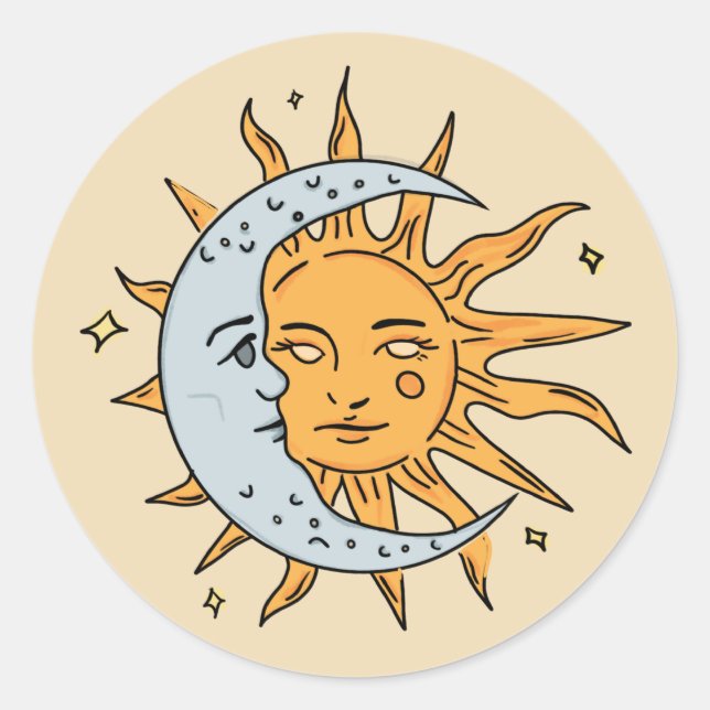 Sun and Moon Classic Round Sticker (Front)