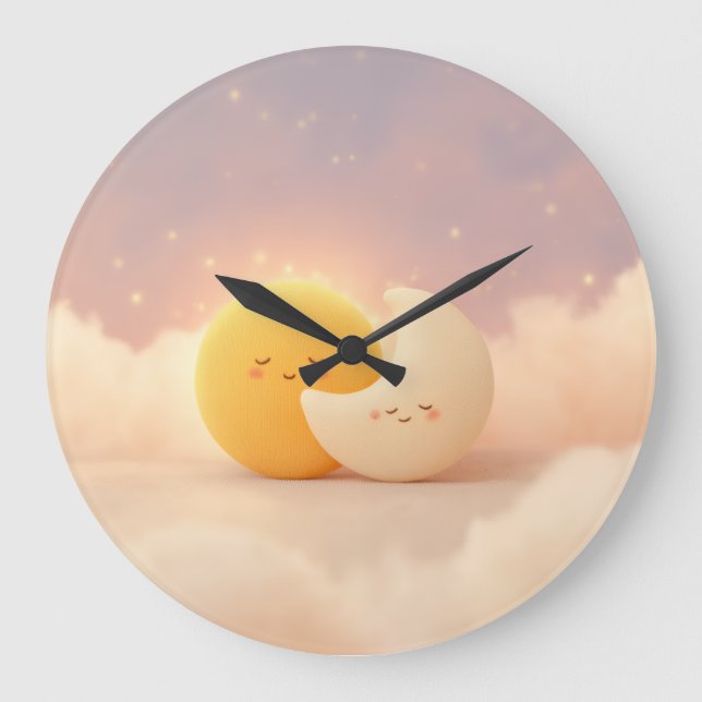 Sun and Moon Colourful Design – Vibrant Celestial  Large Clock (Front)