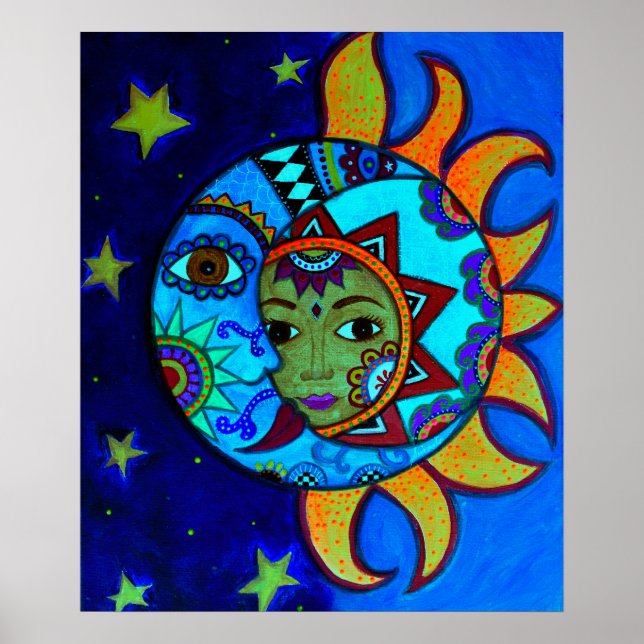 SUN AND MOON COUPLE WHIMSICAL PAINTING POSTER (Front)