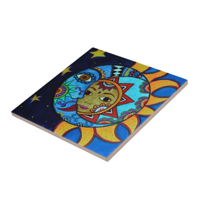 SUN AND MOON COUPLE WHIMSICAL PAINTING TILE (Side)
