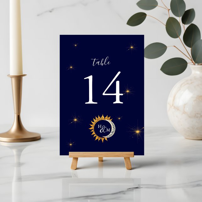 Sun and Moon Elegant Monogram Wedding Table Number (Creator Uploaded)