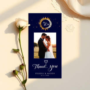 Sun and Moon Elegant Monogram Wedding Thank You Card