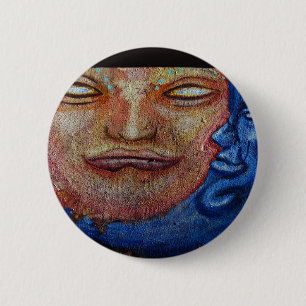 Sun and Moon Face Graffiti 2 Inch Round Button