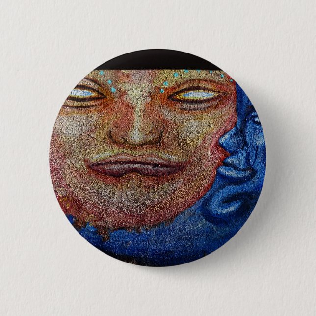 Sun and Moon Face Graffiti 2 Inch Round Button (Front)