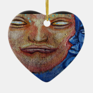 Sun and Moon Face Graffiti Ceramic Ornament