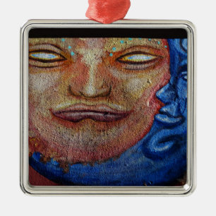 Sun and Moon Face Graffiti Metal Ornament