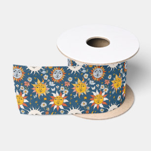 Sun and Moon Floral in Blues & Yellows Satin Ribbon