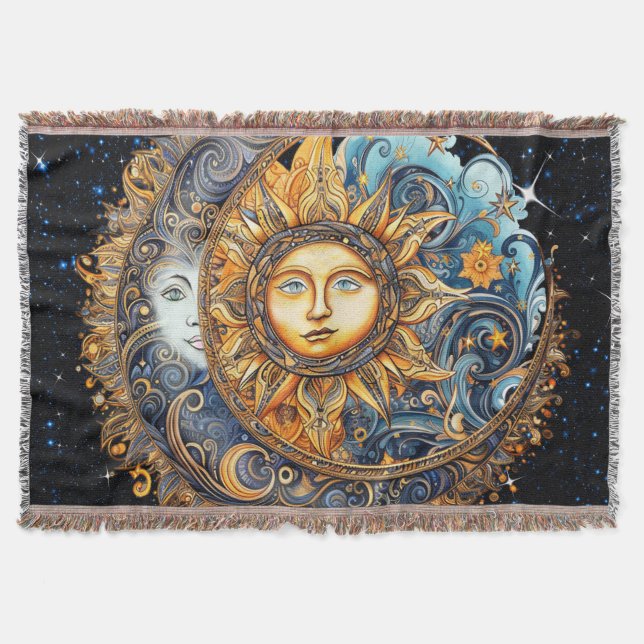 Sun and Moon Galaxy Throw Blanket (Front)