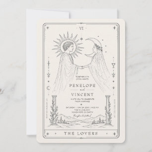 Sun and Moon   Line Art Tarot Wedding Invitation