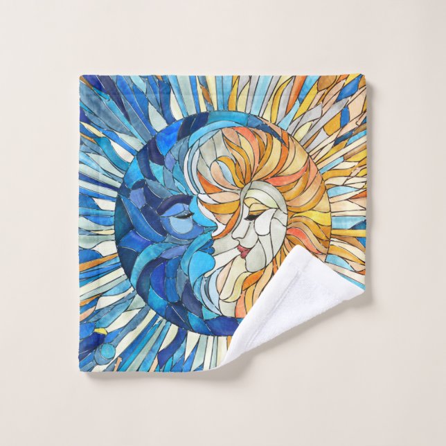 Sun and Moon Mosaic Art Bath Towel Set (Wash Cloth)