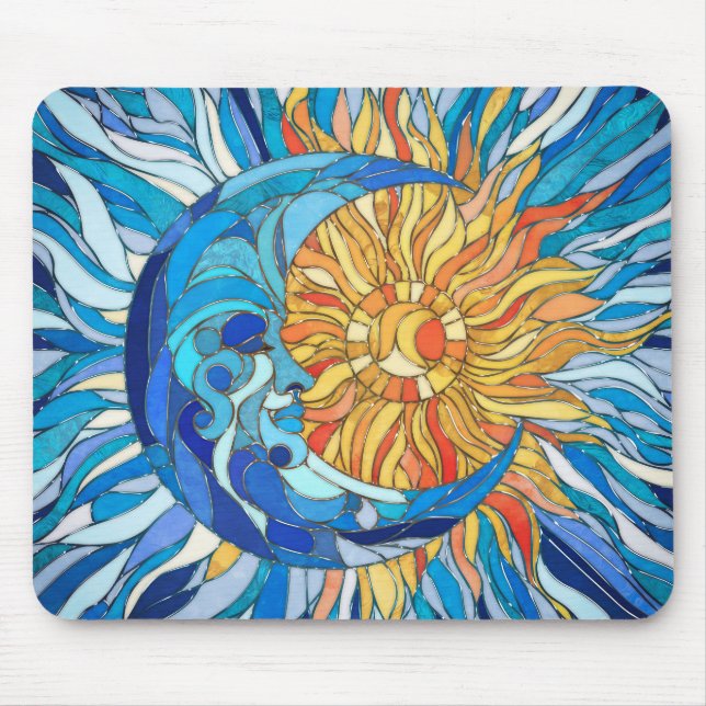 Sun and Moon Mosaic Art Mouse Pad (Front)