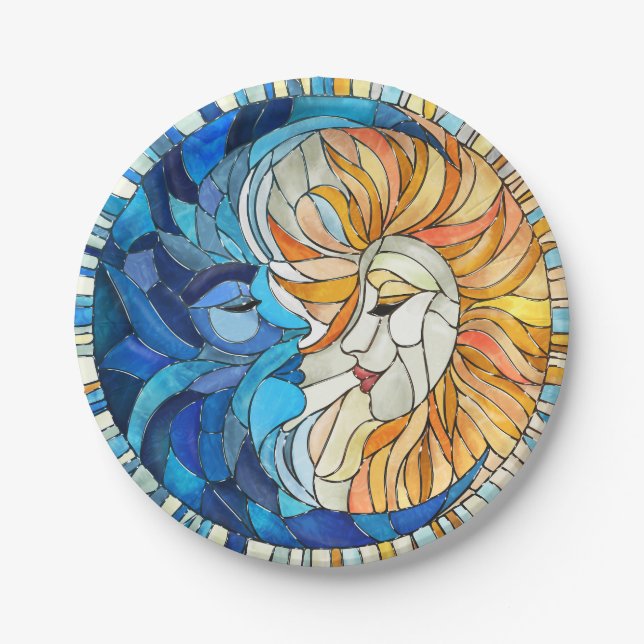 Sun and Moon Mosaic Art Paper Plate (Front)