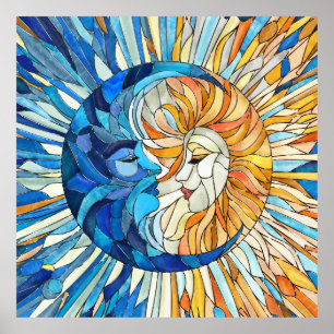 Sun and Moon Mosaic Art Poster