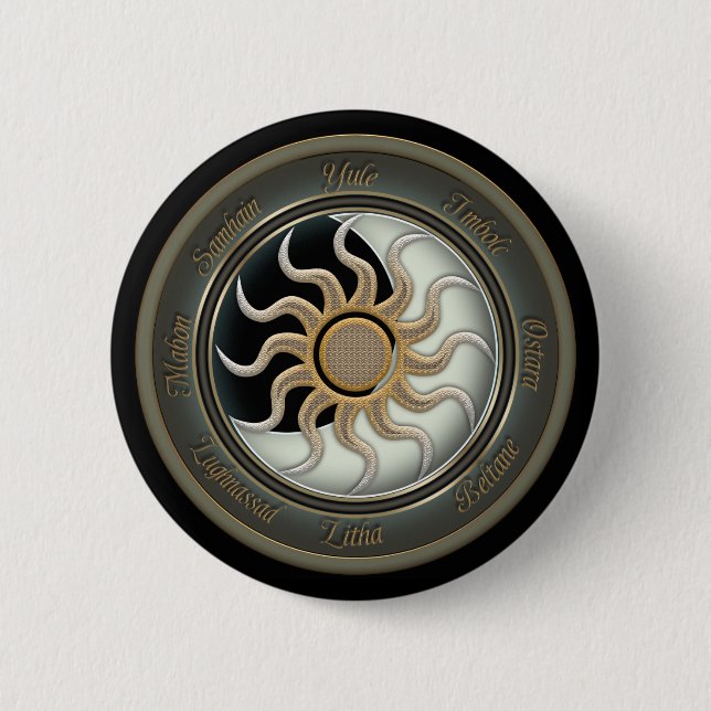 Sun and Moon Pagan Wheel 2 Inch Round Button (Front)