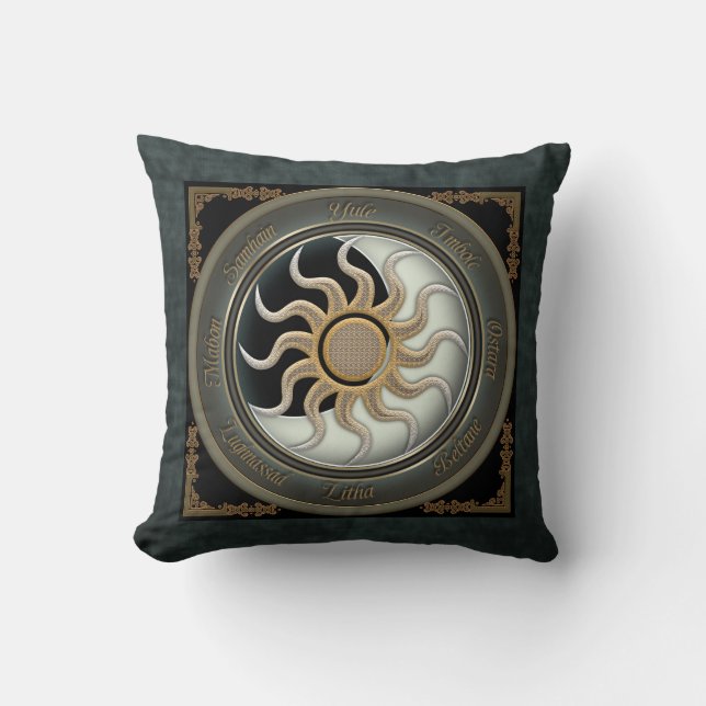 Sun and Moon Pagan Wheel Throw Pillow (Front)