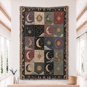 Sun and Moon Patchwork Woven Blanket