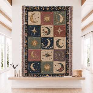 Sun and Moon Patchwork Woven Throw  Blanket