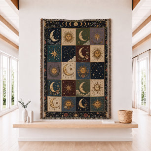Sun and Moon Patchwork Woven Throw Blanket