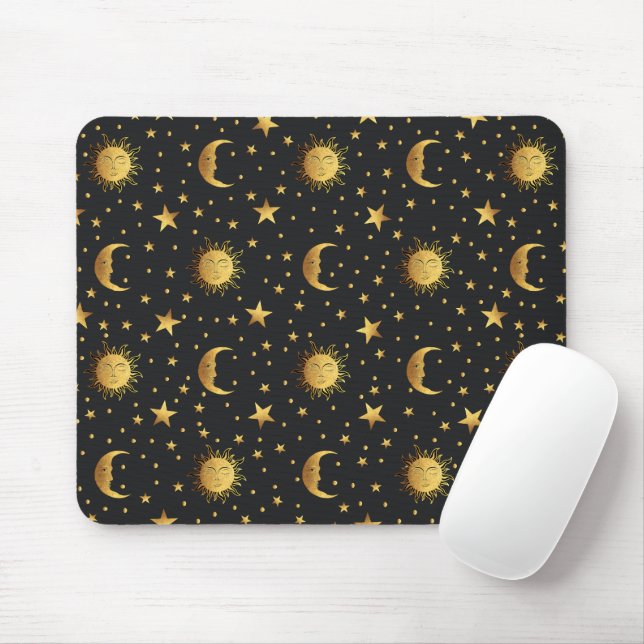 Sun and Moon Pattern Mouse Pad (With Mouse)