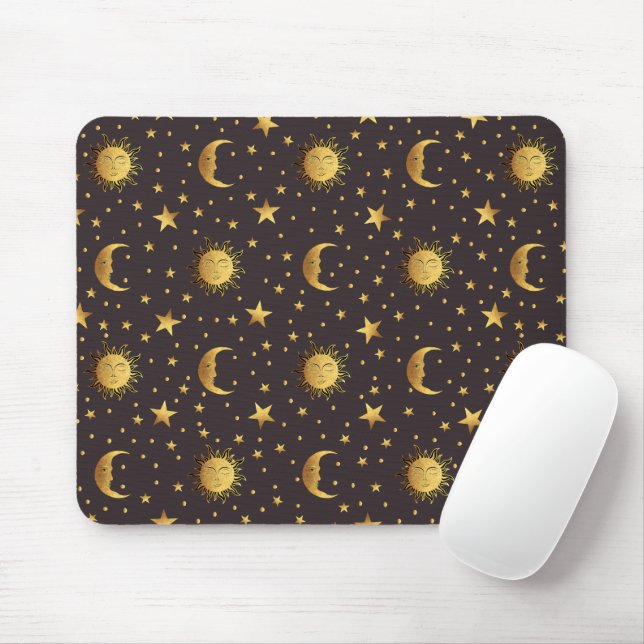 Sun and Moon Pattern Mouse Pad (With Mouse)