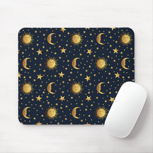 Sun and Moon Pattern Mouse Pad (With Mouse)