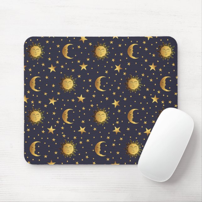 Sun and Moon Pattern Mouse Pad (With Mouse)