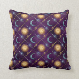 Sun and Moon Pattern on Purple Throw Pillow