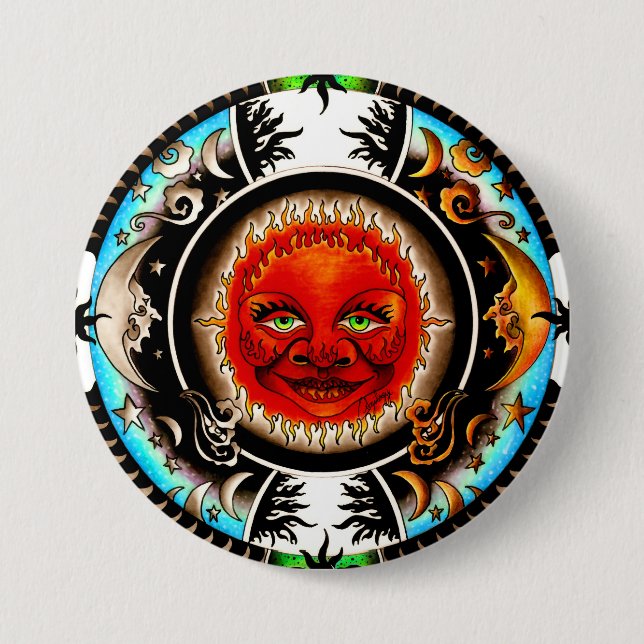 Sun And Moon Space Mandala 3 Inch Round Button (Front)