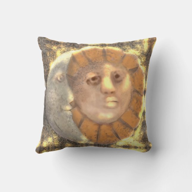 Sun And Moon Symbol Relic Artwork Design  Throw Pillow (Back)