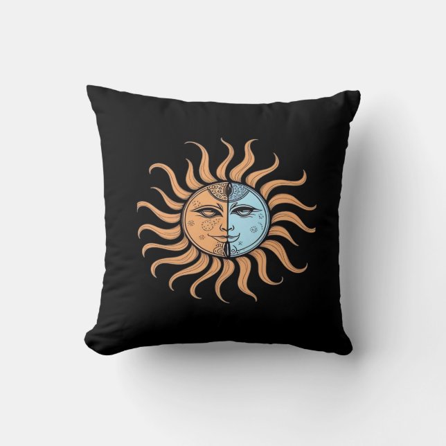 Sun And Moon Vintage Bohemian Abstract Throw Pillow (Front)