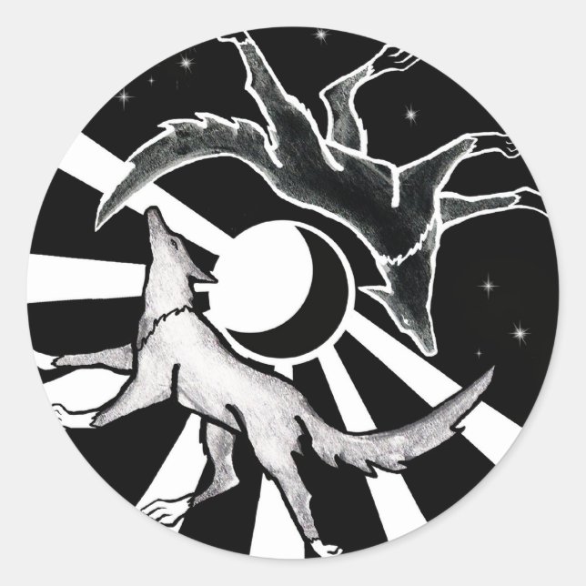 Sun and Moon Wolves Classic Round Sticker (Front)