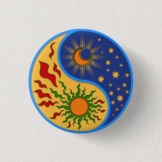 Sun and Moon Yin Yang Colourful 1 Inch Round Button (Front)