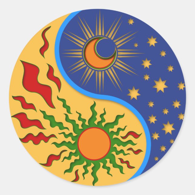 Sun and Moon Yin Yang Colourful Classic Round Sticker (Front)