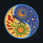 Sun and Moon Yin Yang Colourful Round Clock<br><div class="desc">A Yin Yang sun and moon design in a paper cutout style.</div>