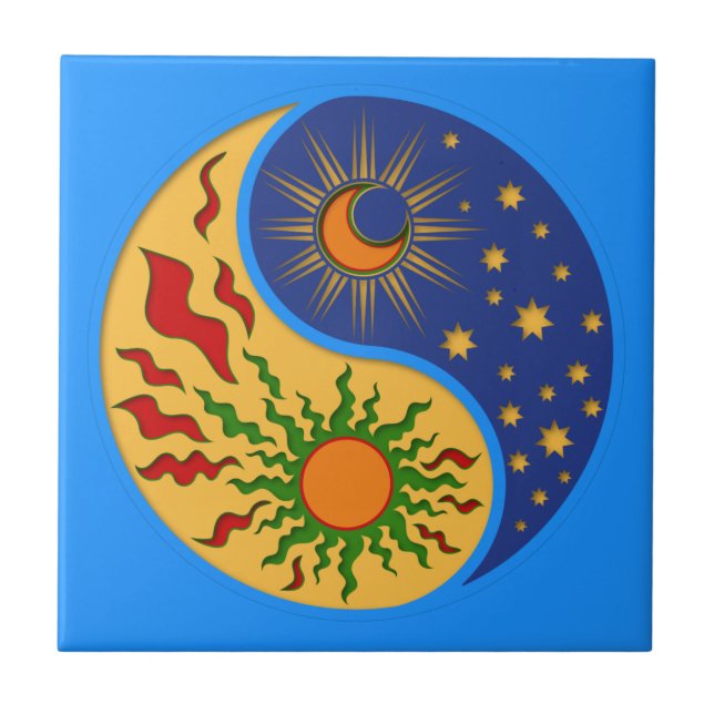 Sun and Moon Yin Yang Colourful Tile (Front)