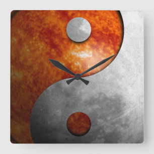Sun and Moon Yin Yang Square Wall Clock