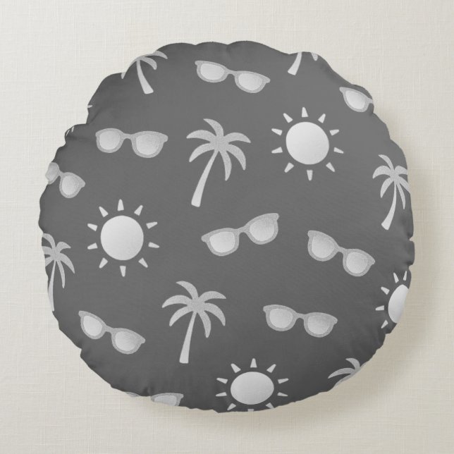 Sun And Palm Trees Round Pillow (Front)