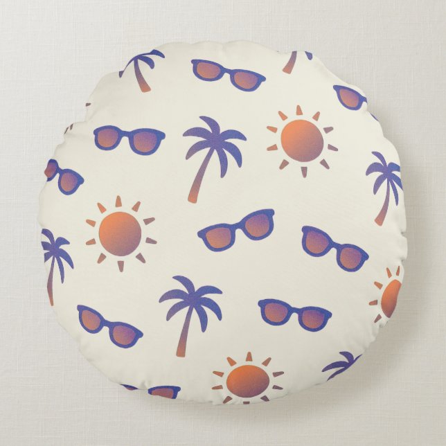 Sun And Palm Trees Round Pillow (Front)