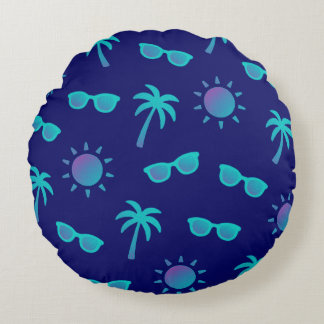 Sun And Palm Trees Round Pillow