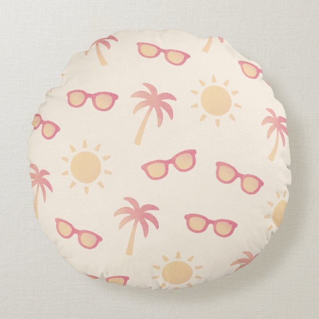 Sun And Palm Trees Round Pillow (Front)