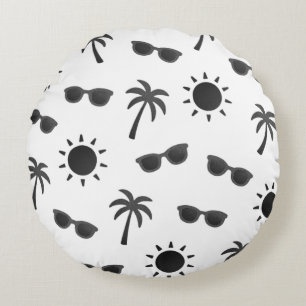 Sun And Palm Trees Round Pillow