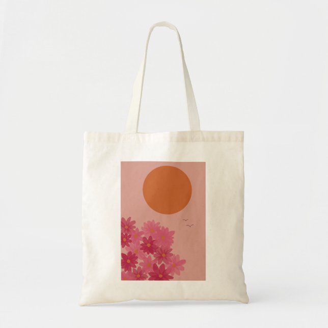 sun and pink flowers print tote bag (Front)