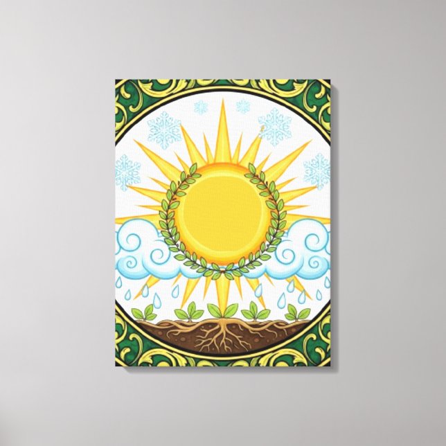Sun and Rain Nature Cycle Botanical Emblem ART Canvas Print (Front)