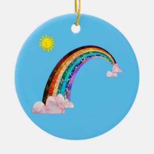 Sun and rainbow 2 ceramic ornament