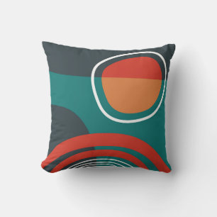 Sun and rainbow blue red white boho artwork throw pillow
