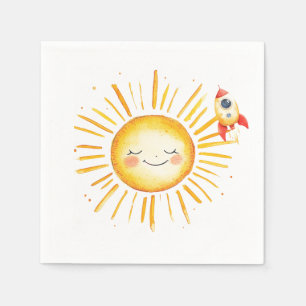 Sun and Rocketship First Birthday Napkin