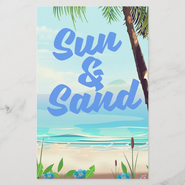 Sun and Sand inspirational quote cartoon poster la Stationery (Front)