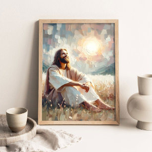 Sun and Smiles, Modern Christian Art, Jesus Portra Poster