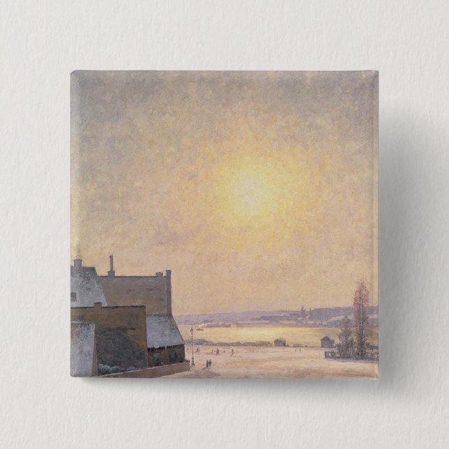 Sun and Snow, Scene from Stockholm 2 Inch Square Button (Front)