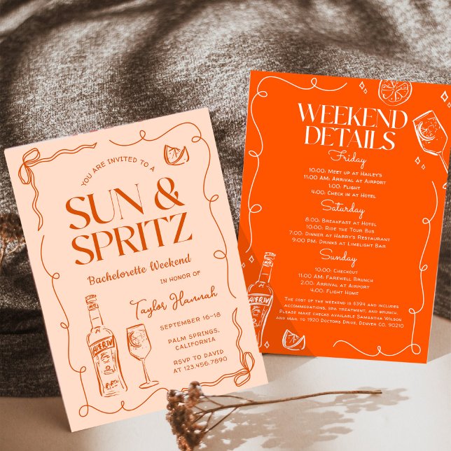 Sun and Spritz Bachelorette Weekend Itinerary Invitation (Creator Uploaded)